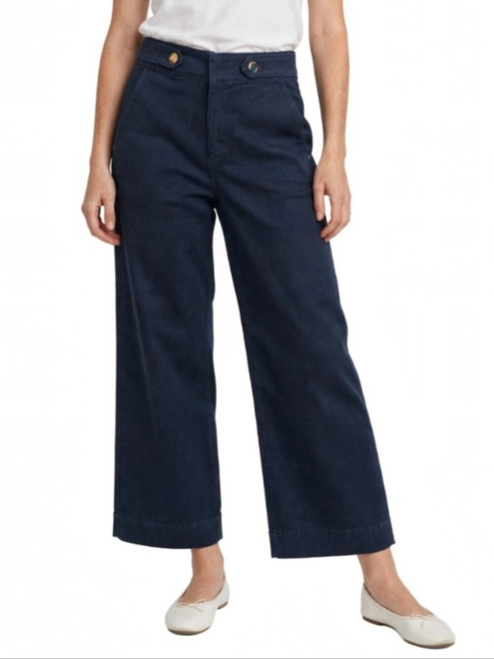 NWOT! LOFT! GORGEOUS BLUE DENIM WIDE LEG & HIGH WAIST BUTTON & STRAP JEANS! SZ 6